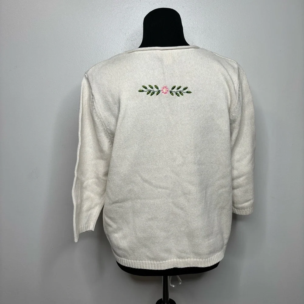 Christopher & Banks Y2K Embroidered Cat Cotton Sweater Size XL